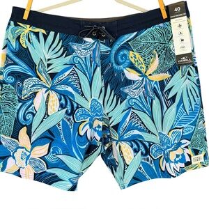 NWT O'Neill Tropical Blue Yellow Men's Swim Trunks Board Shorts Size 40 Pockets